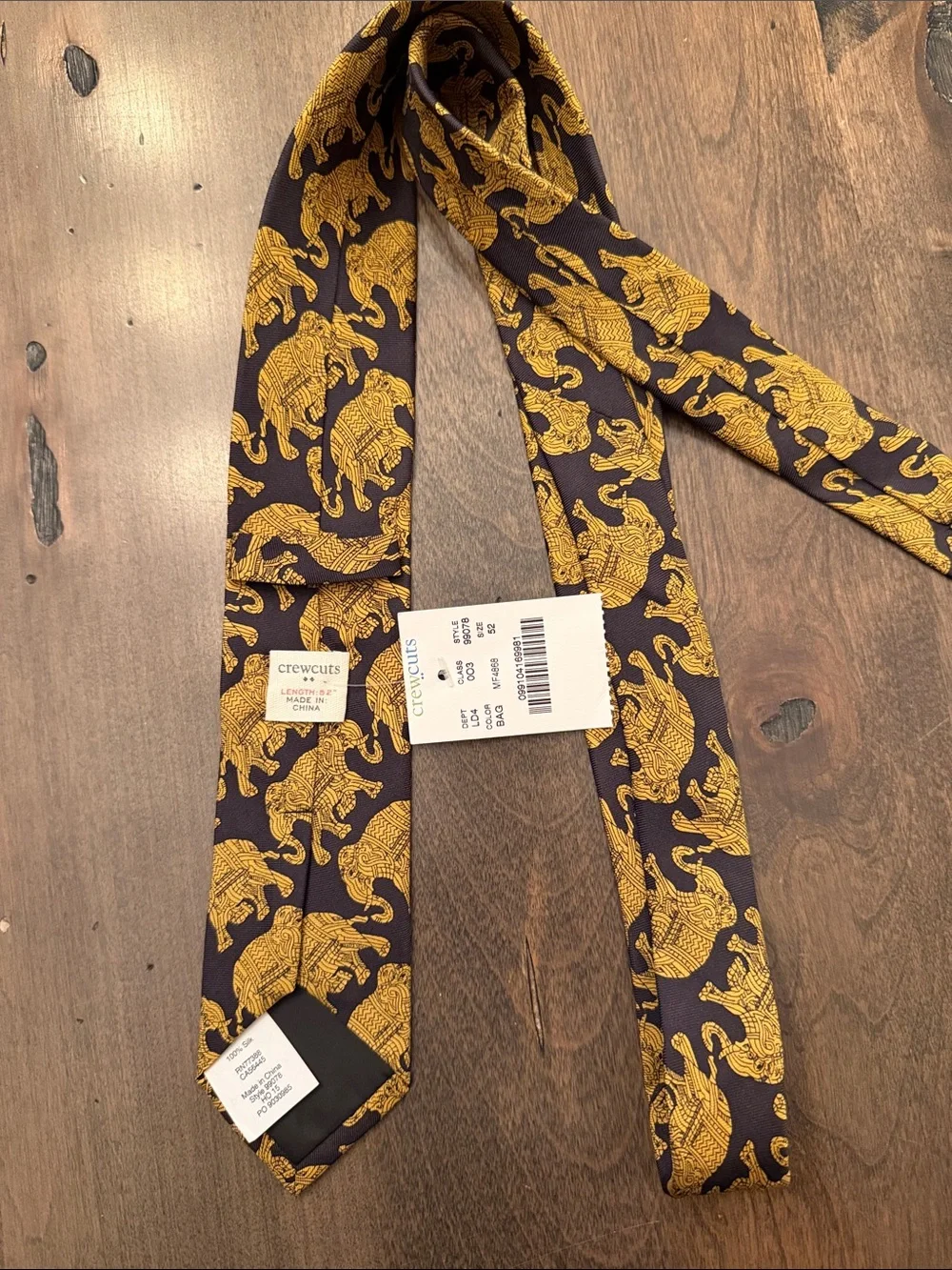 NWT Crewcuts J.Crew Boys Elephant Tie Navy Gold 100% Silk 52